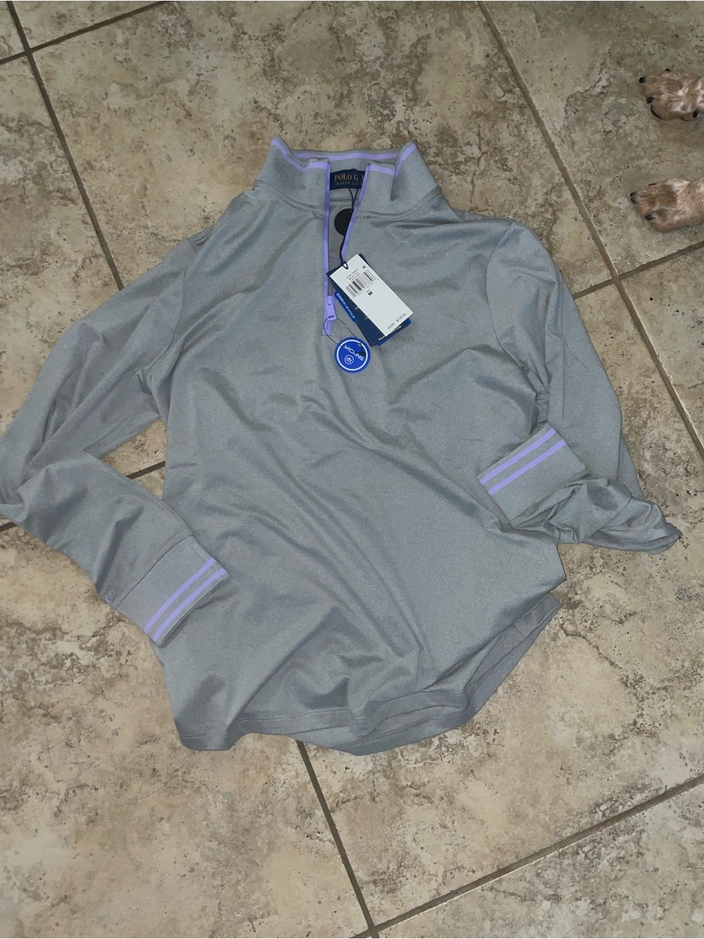 RLX Ralph lauren gold Grey Quarter-Zip Pullover with Lavender Trim